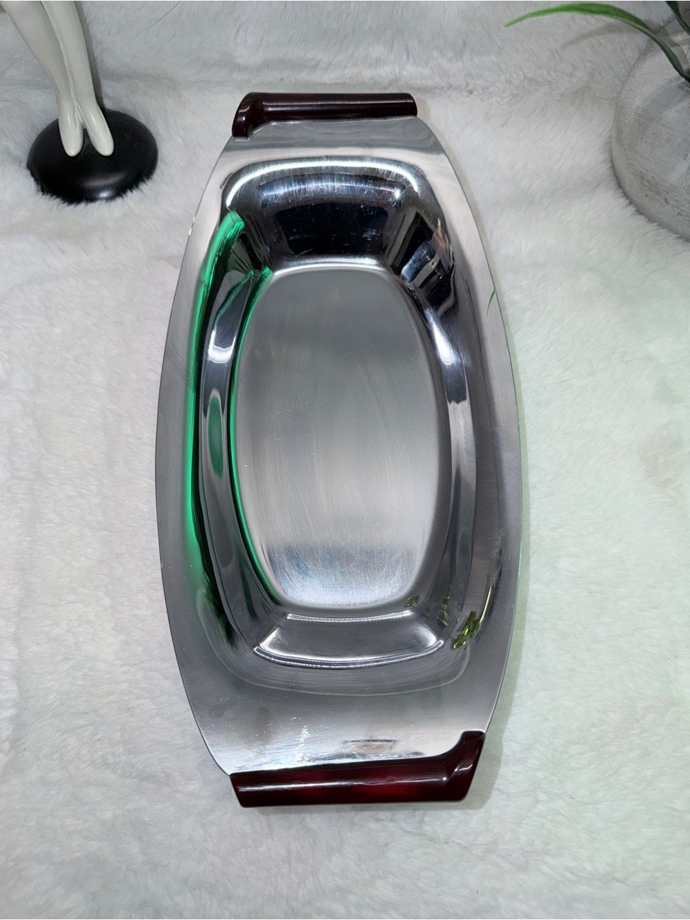 Vintage Stainless Steel Serving Tray w/ Unique Cherry Red Bakelite Handles 💝 - Picture 2 of 6